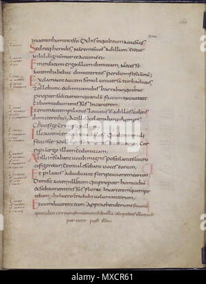 . Français: Texte d'une Seite (Folio 160v) tirée d'un livre liturgique carolingien (British Library, MS hinzufügen. 11848), écrit en minuscule Caroline. Englisch: Seite Text (Folio 160 v) von einem karolingischen Evangeliar (British Library, MS hinzufügen. 11848), die in der karolingischen Minuskel geschrieben. - Der Text ist Lukas 23, 14-26. English: Folio (Blatt) 160 v aus der Vulgata-Handschrift British Library MS hinzufügen. 11848, Text: Lukas 23,15 - 26. Geschrieben in karolingischer Minuskel. Dezember 2010. Diese Datei fehlt, Informationen zum Autor. 419 Minuscule Caroline Stockfoto