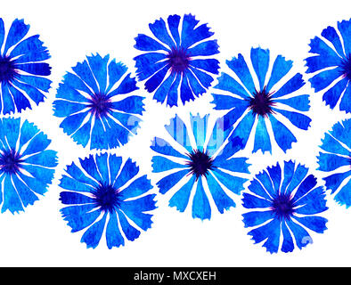 Repeatble nahtlose Aquarell blaue Kornblume Grenze auf Weiß Stockfoto