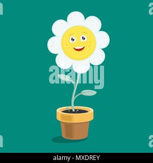 Charakter daisy flower in einem Topf Stock Vektor