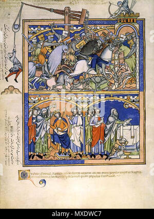 . Saul Slaying Nahas und die Ammoniter und Samuel salbt Saul und Opfer für den Herrn. Maciejowski Bibel. 1240 s. Anonym425 Morgan Bild Bibel 001 Stockfoto