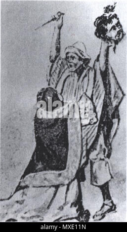 . Español: un-Indigena de Comar, Peru, canta Victoria despues de haber Cortado la Cabeza de un Chileno. dibujo imaginario de A. Sanchez Narvaez, "nuestros Helden', Lima, 1903. La Imagen esta extraida de "Chile - Peru, la Historia que Nos une y nos Kluft" de Sergio Villalobos. 1903. A. Sanchez Narvaez, in "nuestros Helden', 1903 442 Nheroes 2 Stockfoto