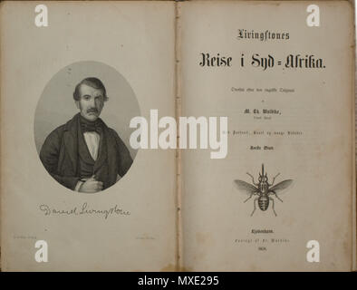 . Deutsch: Dänisch: David bildende 'Missionary Reisen und Forschungen in Südafrika' fra 1857 blev en internationalen Erfolg. Allerede året efter, ich 1858, kom den første Danske oversaettelse" bildende Reise ich Syd-Afrika'. Englisch: David bildende 'Missionary Reisen und Forschungen in Südafrika' war ein sofortiger Erfolg. Es wurde schnell in viele Sprachen übersetzt. Die dänische Übersetzung erschien im Jahre 1858. 26. August 2008. Saddhiyama 374 bildende Reise ich Syd Afrika Stockfoto