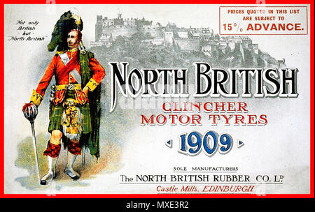 . Englisch: Werbung für Reifen von der North British Rubber Company, Edinburgh, 1909. 17 August 2013, 14:38:32. North British Rubber Company 449 North British Drahtreifen Werbung Stockfoto