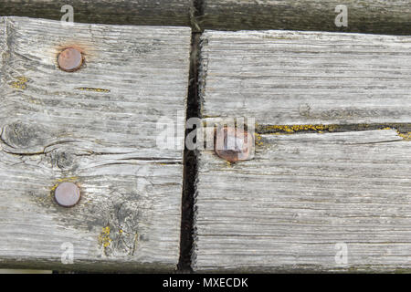 Holzbrett mit rostigen Nägeln in sie gehämmert Stockfoto