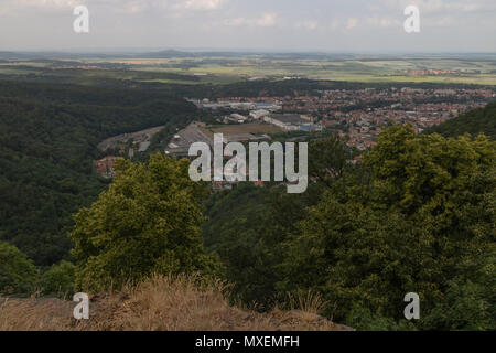 Blick vom Hexentanzplatz im Bodetal, der Gondelbahn auf dem Hexentanzplatz, Niedersachsen, Sachsen-Anhalt, Deutschland Stockfoto