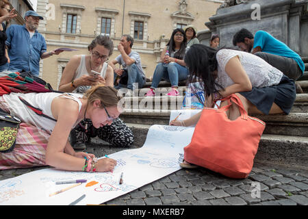 "Die Welt schreiben", Rom, Italien, ein Brief liebe partizipative Kunstprojekt von artist Cocovan, Experiment in der Straße gegründet allaround das Wort. Stockfoto