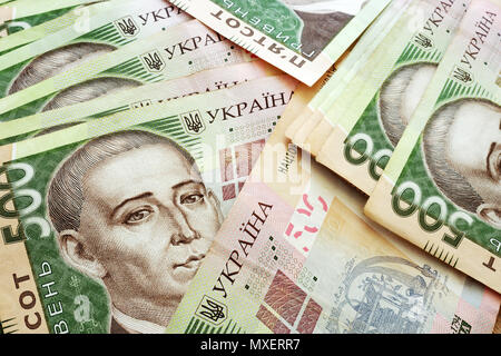 Banknoten der Ukraine Hryvnia UAH. Ukraine nationale financies. Stockfoto