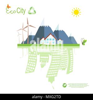 Eco City Vektor. Umweltfreundliche Gehäuse als Alternative zum Leben in der Stadt Stock Vektor