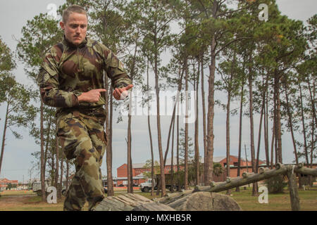 Irische Verteidigung-Kräfte Captain Liam McDonnell verhandelt den Vertrauen-Kurs mit Serie Commander Kurs Klasse 2-17 am Leatherneck Platz auf Marine Corps zu rekrutieren Depot Parris Island am 9. November 2016. Liam besuchte die Klasse, um ein besseres Verständnis der wie das US Marine Corps Grundwerten training für Rekruten, Offiziere und Bohrmaschine Ausbilder führt, um zu verbessern, wie die Irish Defence Forces rekrutieren training Verhalten und Beziehungen zwischen die zwei Nation Streitkräfte weiter festigen.  (U.S. Marine Corps Foto von Lance Cpl. Mackenzie Carter/freigegeben) Stockfoto