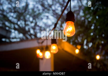 Vintage Glühlampe string leuchtet. Stockfoto