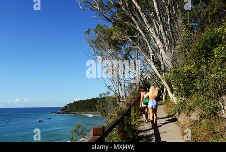 Wanderer und Surfer auf dem Coastal Trail in Noosa Nationalpark in Queensland. Stockfoto