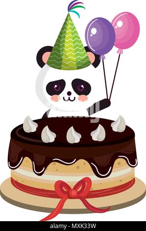 Cute bear Panda mit süßen Kuchen kawaii Charakter Stock Vektor