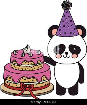 Cute bear Panda mit süßen Kuchen kawaii Charakter Stock Vektor