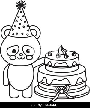 Cute bear Panda mit süßen Kuchen kawaii Charakter Stock Vektor