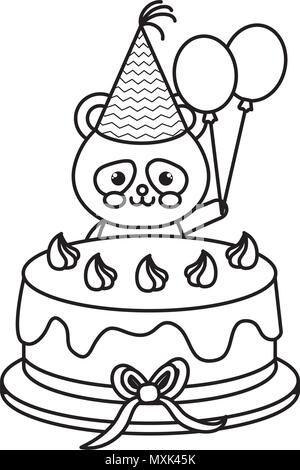 Cute bear Panda mit süßen Kuchen kawaii Charakter Stock Vektor