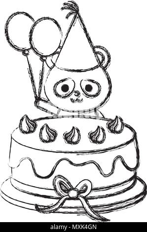 Cute bear Panda mit süßen Kuchen kawaii Charakter Stock Vektor