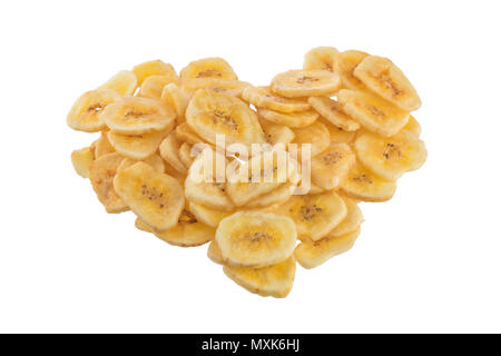 Banana Chips auf einem weißen Hintergrund. Stockfoto