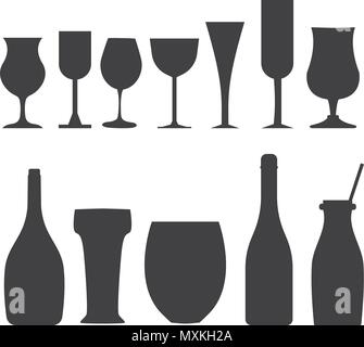 Flaschen und Gläser Umrisse Symbole Stock Vektor