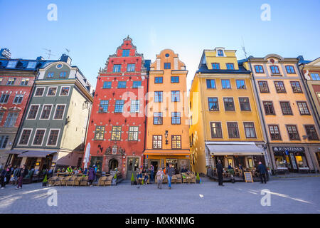 Stockholm, Schweden - 4. Mai 2017: Altstadt Gamla Stan in Stockholm, Schweden. Stockfoto