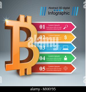 Bitcoin fünf Reihen Papier Infografik. Stock Vektor