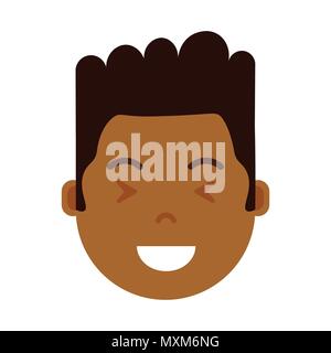 Afrikanischen jungen Kopf emoji Persönlichkeit Symbol mit Gesichts Emotionen, avatar Charakter, zufriedene Gesicht Mann mit verschiedenen männlichen Emotionen Konzept. Flaches Design. Stock Vektor