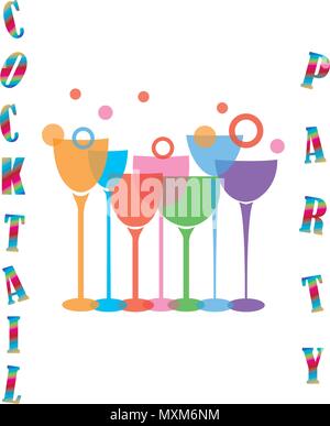 Vector Illustration der Cocktail Party mit Weingläsern Stock Vektor