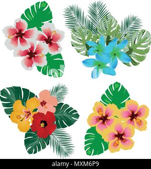 Vector Illustration von tropischen Blumen und Blätter Hintergrund Stock Vektor