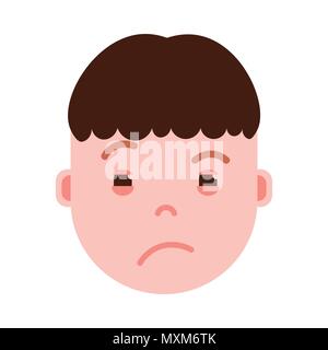 Junge Kopf emoji mit Gesichts Emotionen, Avatar, Mann betrübt Gesicht mit unterschiedlichen Emotionen Konzept. Flaches Design. Stock Vektor