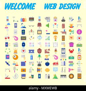 Satz von 100 flach Web Icons auf folgenden Themen - SEO und Entwicklung, kreativen Prozess, Wirtschaft und Finanzen, Büro und Business, Sicherheit und Schutz Stock Vektor