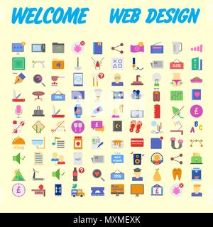 Satz von 100 flach Web Icons auf folgenden Themen - SEO und Entwicklung, kreativen Prozess, Wirtschaft und Finanzen, Büro und Business, Sicherheit und Schutz Stock Vektor