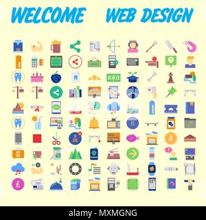 Satz von 100 Hochwertige flache Symbole. Vector Illustration Stock Vektor