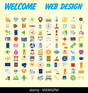 Satz von 100 Hochwertige flache Symbole. Vector Illustration Stock Vektor