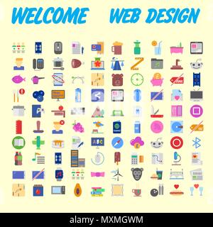 Satz von 100 Hochwertige flache Symbole. Vector Illustration Stock Vektor