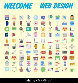 Orange Hintergrund 100 universal Icon Set für web und mobile. Vector Illustration Stock Vektor