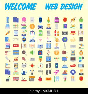 100 universelle Symbole für Web Design zu verschiedenen Themen. Vector Illustration Stock Vektor