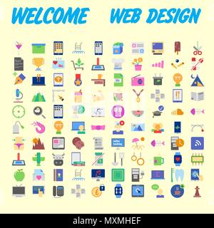 100 universelle Symbole für Web Design zu verschiedenen Themen. Vector Illustration Stock Vektor
