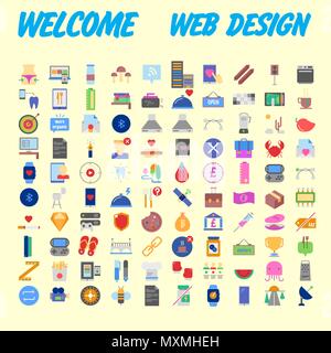 100 universelle Symbole für Web Design zu verschiedenen Themen. Vector Illustration Stock Vektor