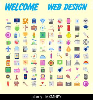 100 universelle Symbole für Web Design zu verschiedenen Themen. Vector Illustration Stock Vektor