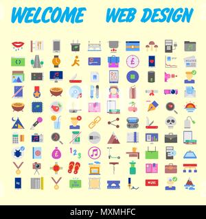 100 universelle Symbole für Web Design zu verschiedenen Themen. Vector Illustration Stock Vektor