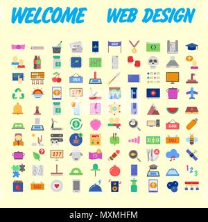 100 universelle Symbole für Web Design zu verschiedenen Themen. Vector Illustration Stock Vektor