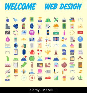 100 universelle Symbole für Web Design zu verschiedenen Themen. Vector Illustration Stock Vektor