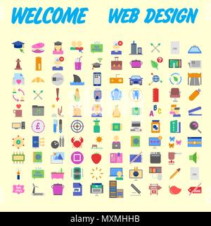 100 universelle Symbole für Web Design zu verschiedenen Themen. Vector Illustration Stock Vektor