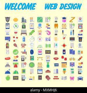 100 universelle Symbole für Web Design zu verschiedenen Themen. Vector Illustration Stock Vektor