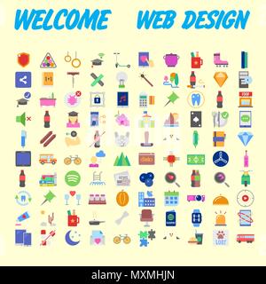 100 universelle Symbole für Web Design zu verschiedenen Themen. Vector Illustration Stock Vektor