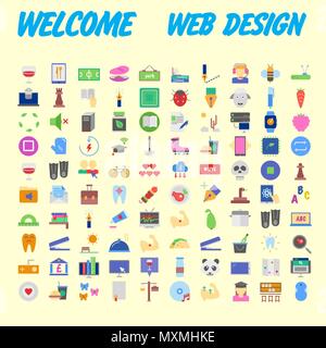 100 universelle Symbole für Web Design zu verschiedenen Themen. Vector Illustration Stock Vektor