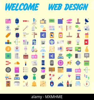 100 universelle Symbole für Web Design zu verschiedenen Themen. Vector Illustration Stock Vektor