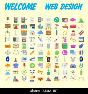 Satz von 100 isoliert Minimale Einfache moderne Elegante bunte Symbole. Vector Illustration Stock Vektor