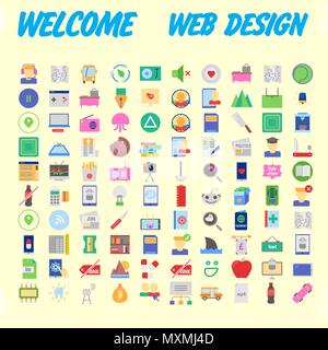 Satz von 100 isoliert Minimale Einfache moderne Elegante bunte Symbole. Vector Illustration Stock Vektor