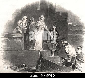 Die Flucht von Maria Stuart von Loch Leven Castle. Schottland 1844. Die Illustrated London News Stockfoto