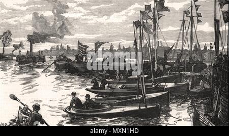 Oxford and Cambridge Boat Race. Die presse Boot wieder. Rudern 1882. Die Illustrated London News Stockfoto